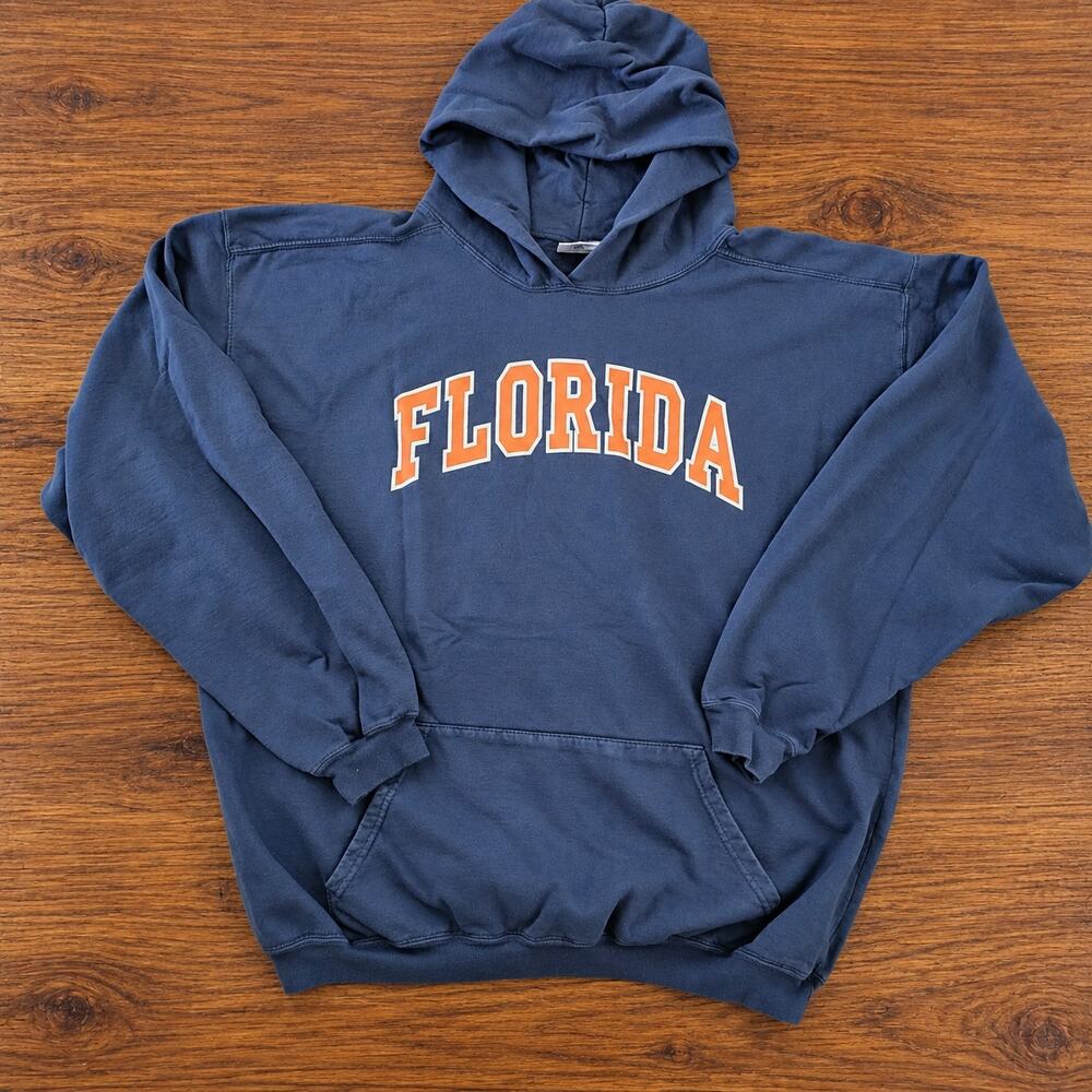 Florida Gators Hoodie Men's L Blue Orange Spellout Organic Cotton USA Made